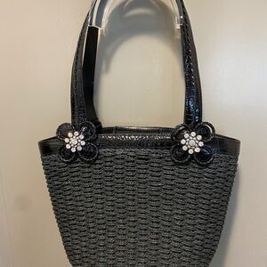 Brighton Twilight Straw Tote VTG 2010..Black/Silver NEW with Dust Bag READ